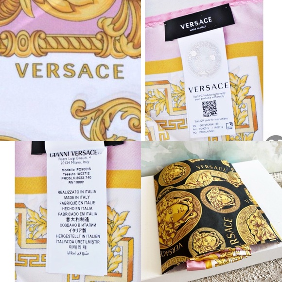 Authentic Versace Baby Pink & Gold Baroque Medusa Palazzo XL Scarf / Wrap - Picture 12 of 13